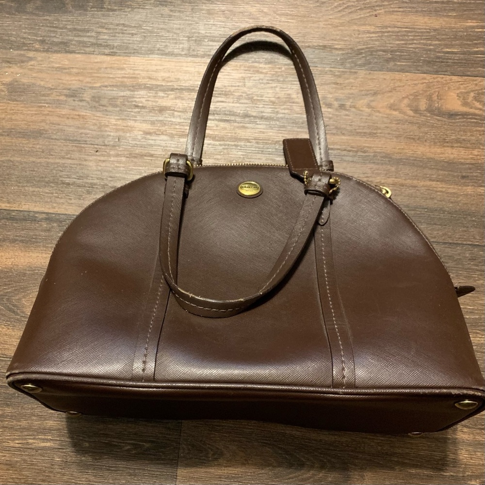 Coach Dome Brown Peyton Leather Satchel Purse Handbag.  No. H1369-F25671.